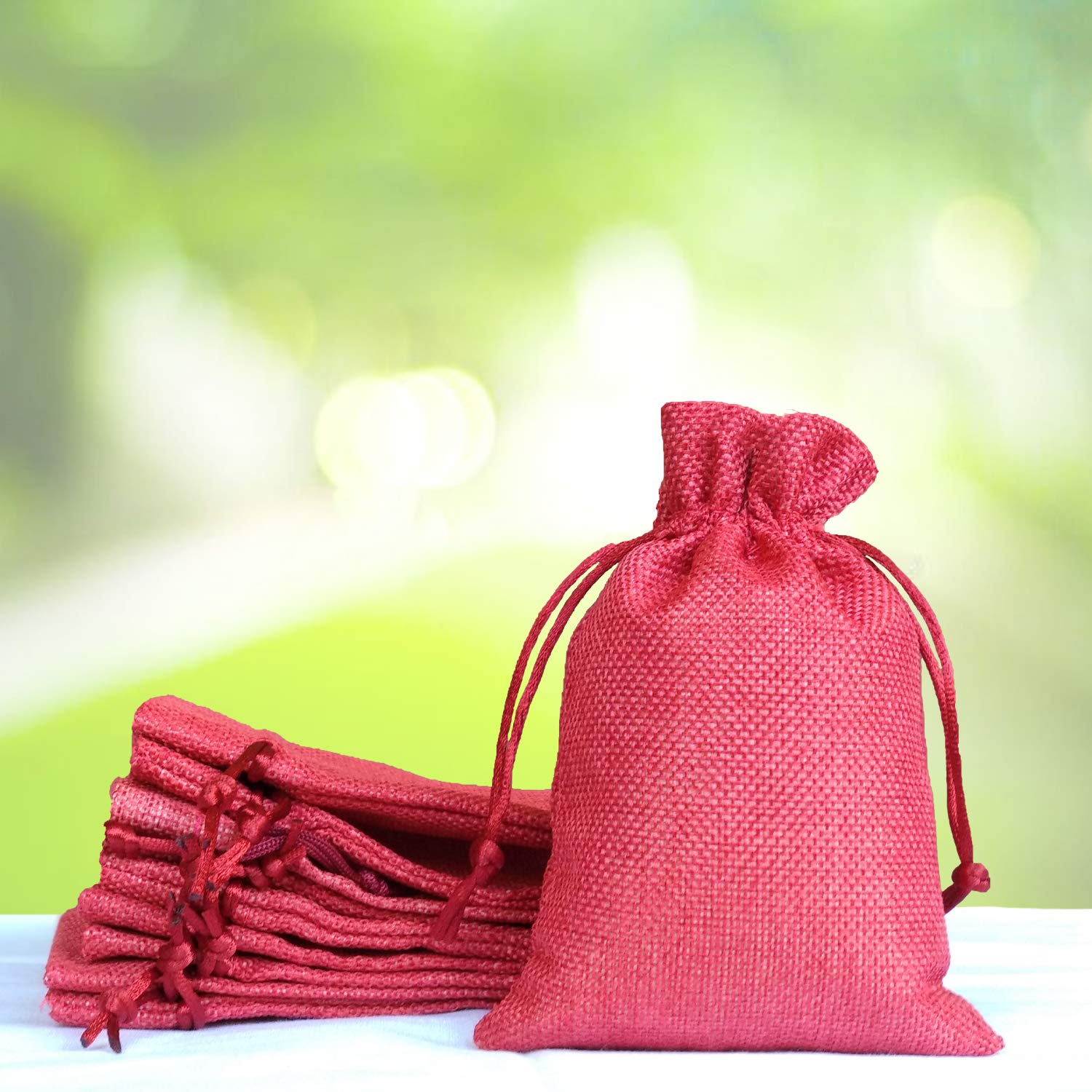 Lifekrafts Pink jute Linen Pouches Birthday and Party Favour Bags Potlis for Functions, Baby Showers, Candy Bags Size-20x25 cm (